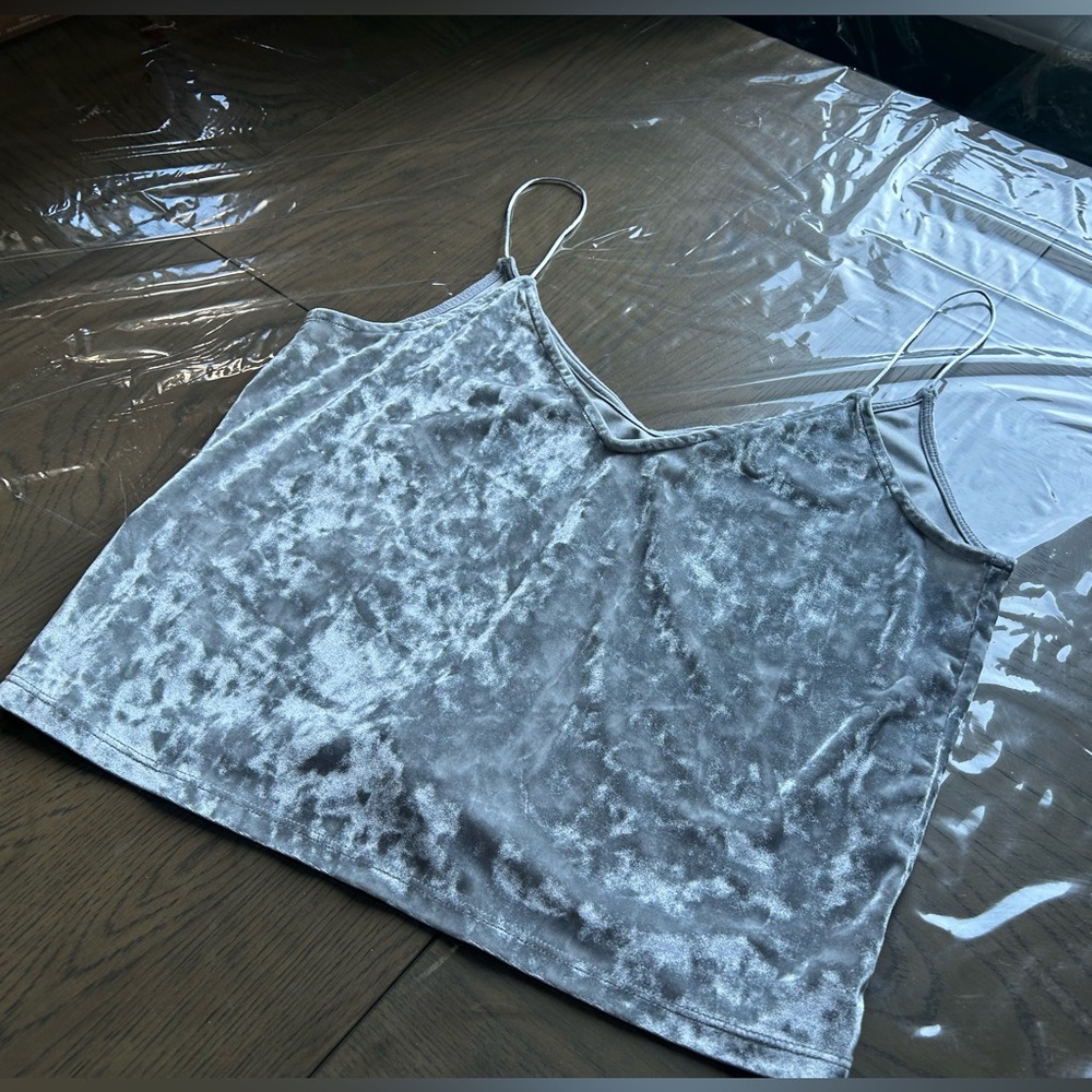 Divided Silver Velvet Tank Top